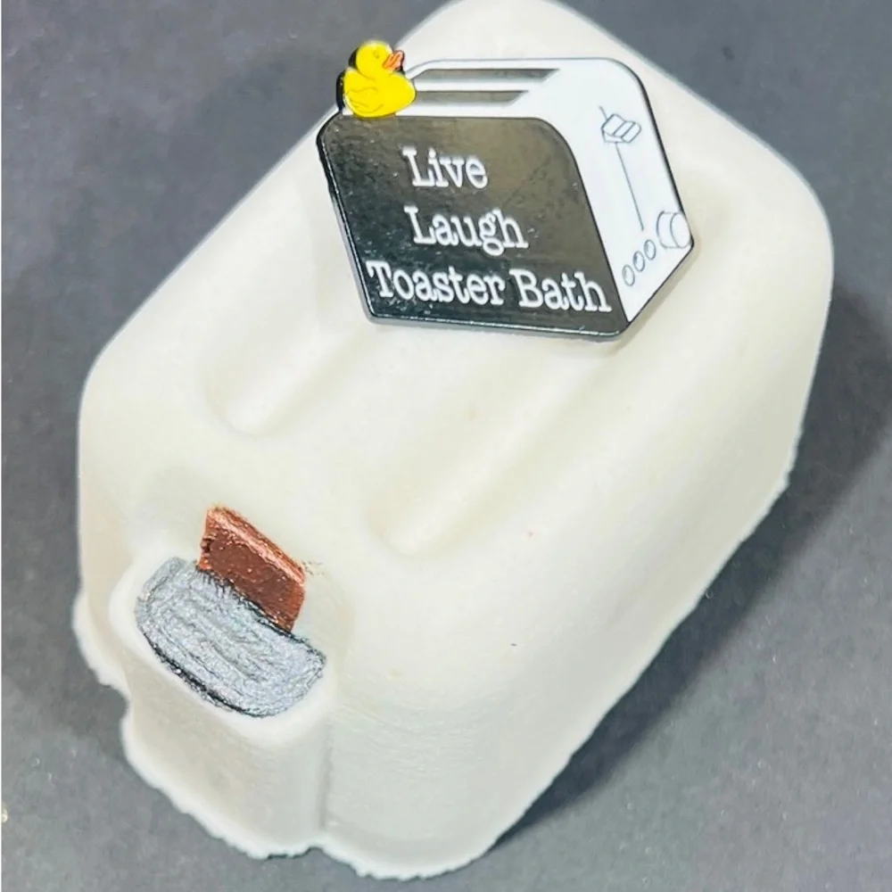 Toaster “Last Bath” Bath Bomb with Keepsake “Live Laugh Toaster Bath” Enamel Pin